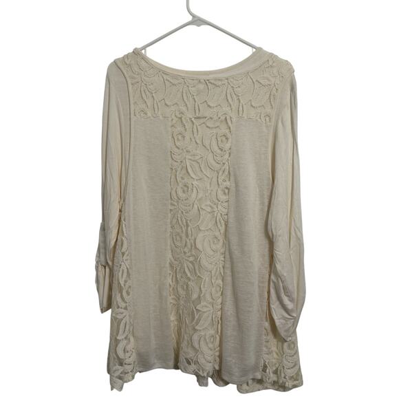Indigo Soul Women’s Size XL Ivory Lace Tunic Long Sleeve Bohemian Blouse Top - Picture 2 of 6